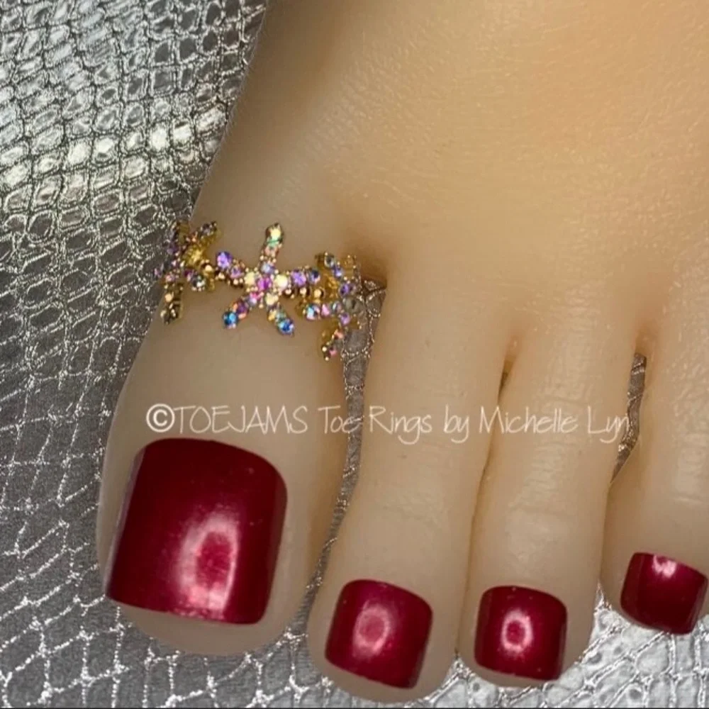 TOE RING Gold Plated Starfish Big Toe Energy Big Toe Ring, Clear AB Crystal - Picture 1 of 1